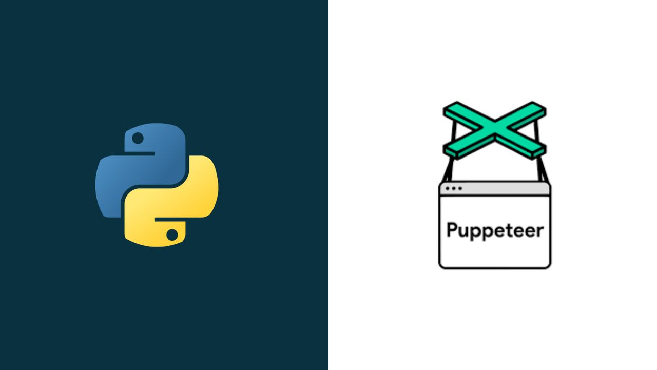 Puppeteer and Python logos 