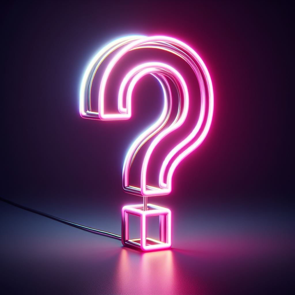 a neon sign with a question mark on a dark background