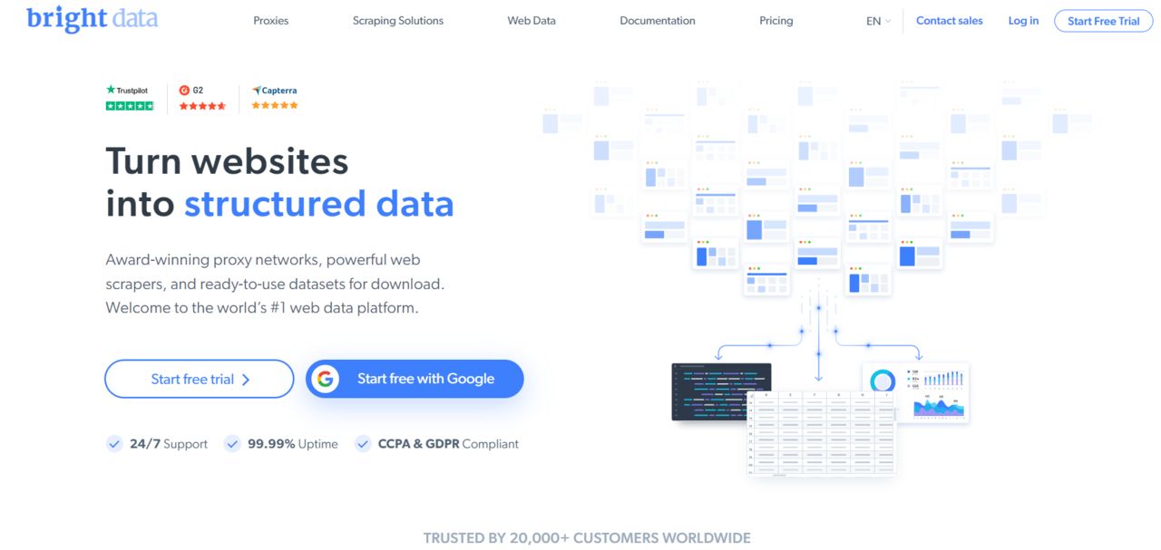 the homepage of Bright Data website