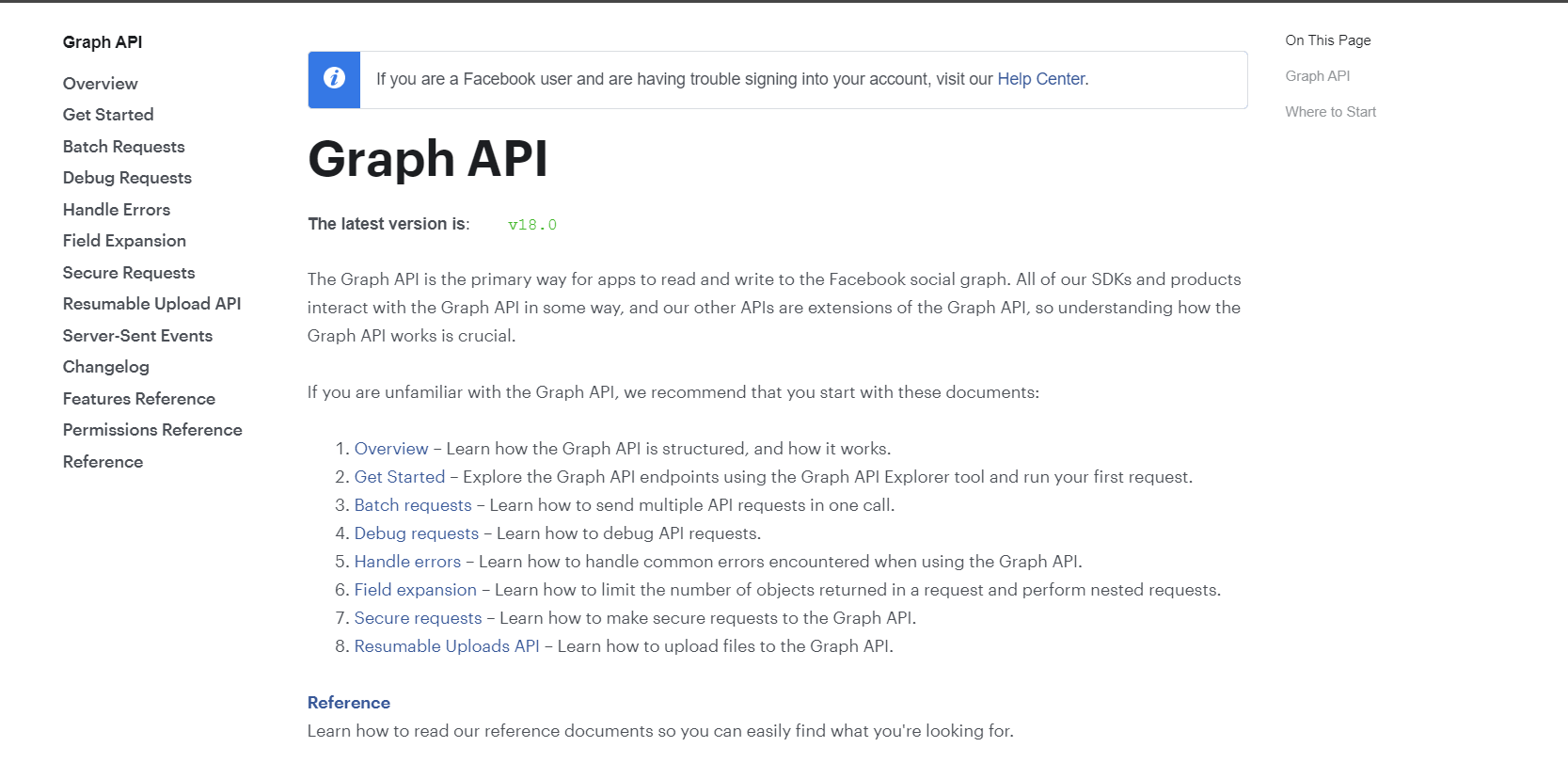 Facebook Graph API documentation web site 