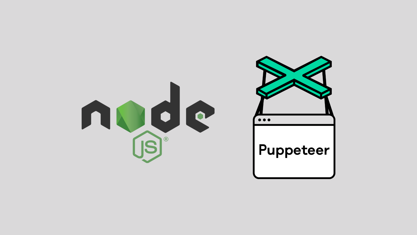 the logos of Node.js and Puppeteer with gray background